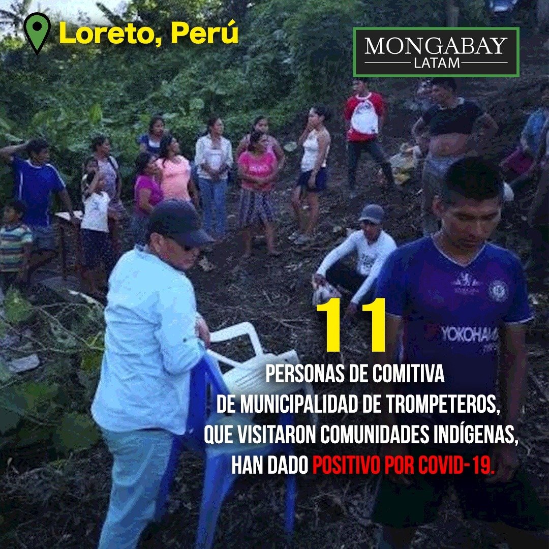 Composición a partir de una foto Mujeres y niños participaron de la entrega de víveres en la comunidad de Pucacuro. Crédito: Municipalidad de Pucacuro.