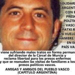 Euskal Herria. Organización argentina solidaria con el pueblo vasco realiza campaña por el preso político Patxi Ruiz, en huelga de hambre y sed en Murcia