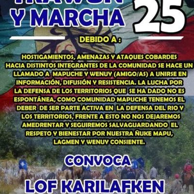Nación Mapuche. Convocatoria y Mensaje de la Red de Apoyo al Machi Celestino Córdova y demás PPM