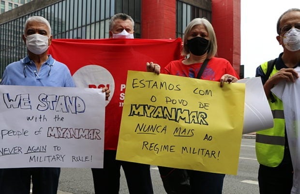 Brasil. Los sindicatos protestan en la embajada de Myanmar contra el golpe de Estado en el país