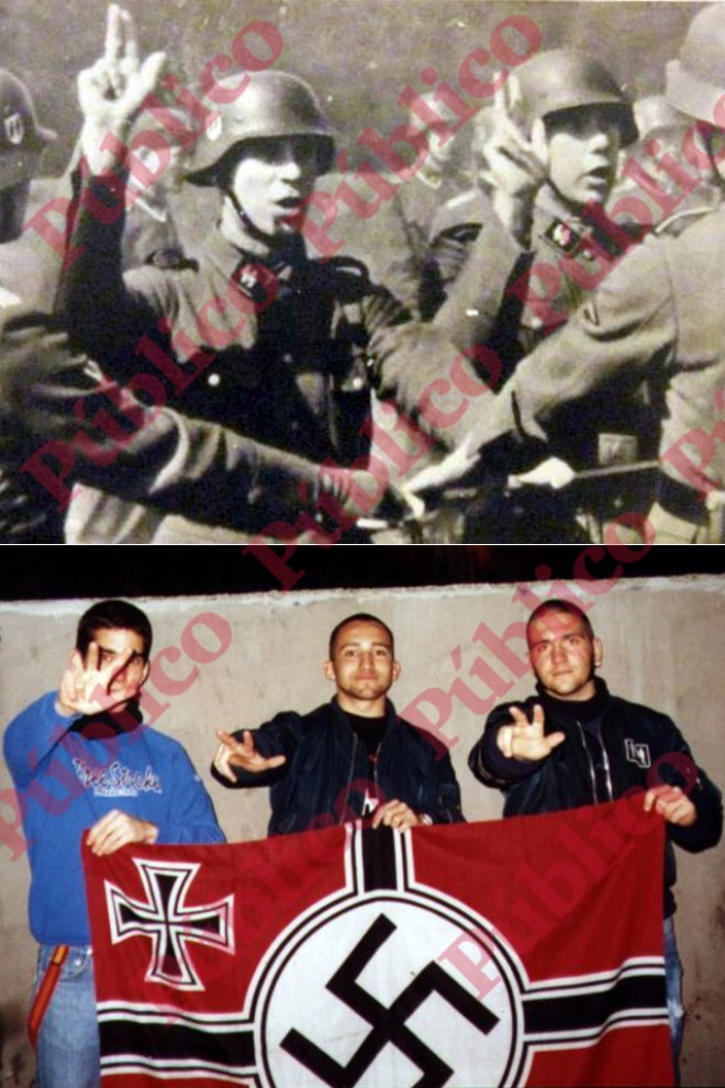 Arriba, juramento de miembros de las SS. Abajo, neonazis españoles.