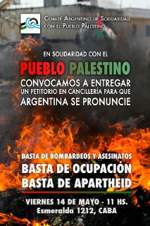 Argentina. Convocan este viernes a movilizarse frente a la Cancillería en apoyo al pueblo palestino /Se entregará un petitorio