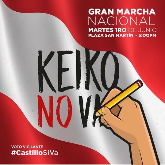 Convocan marcha nacional "Keiko No Va2 para este martes 1 de junio. Foto: captura/Facebook Keiko No Va