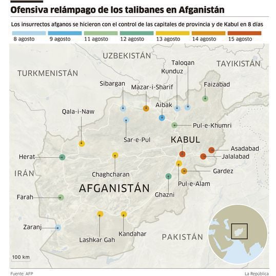 Una ofensiva relámpago de los talibanes les permitió recuperar el poder en Afganistán. Infografía: La República