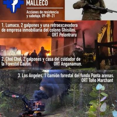 Nación Mapuche. Resumen informativo de las acciones de sabotaje ejecutadas, en los últimos días, por la Coordinadora Arauco Malleco