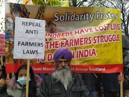 Kartar Singh, en la marcha celebrada este sábado en Glasgow.