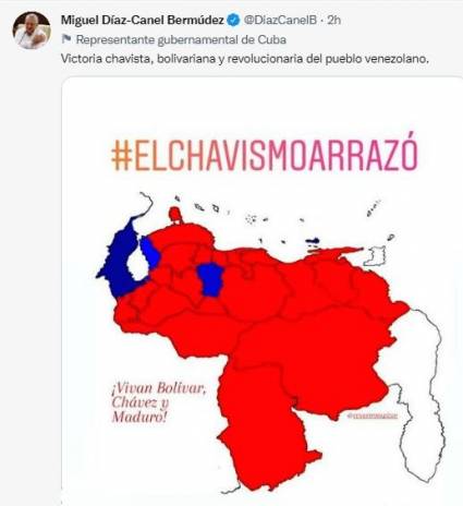 Cuba. Presidente Díaz-Canel felicita a Venezuela por éxito del Gran Polo Patriótico en elecciones regionales