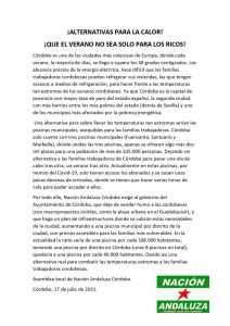 Comunicado de Nación Andaluza Córdoba por la falta de piscinas municipales