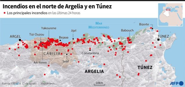 Los incendios forestales en Argelia y Túnez podrían haber sido provocados por drones israelíes
